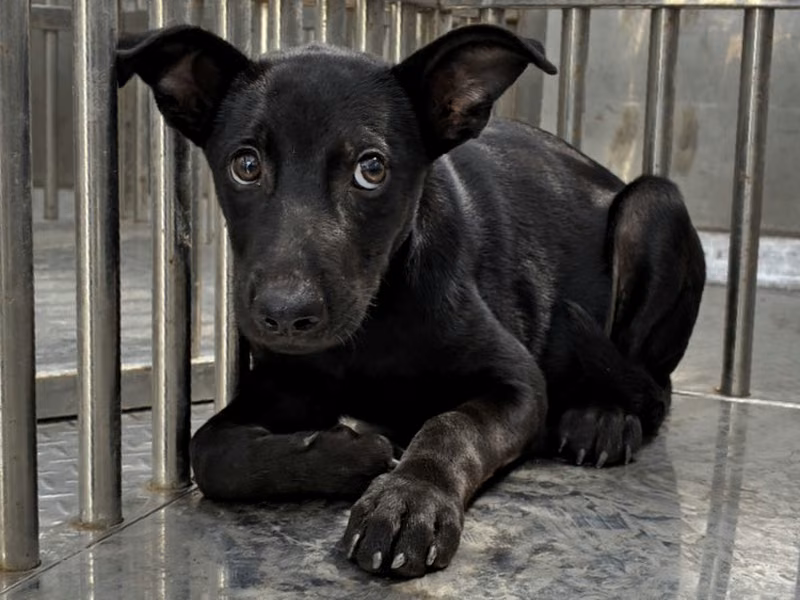 Black young male mixed-breed dog, Small, shelter no. …1008