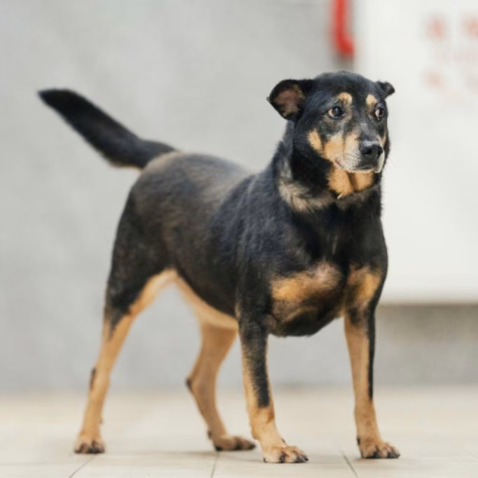 Black-and-tan young male mixed-breed dog, Large, shelter no. …3002